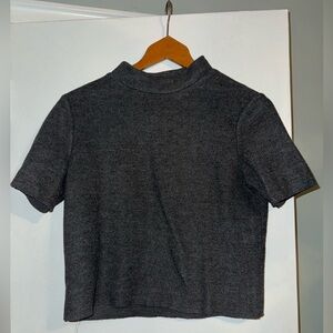 Zara Charcoal Short Sleeve Mock Neck Top